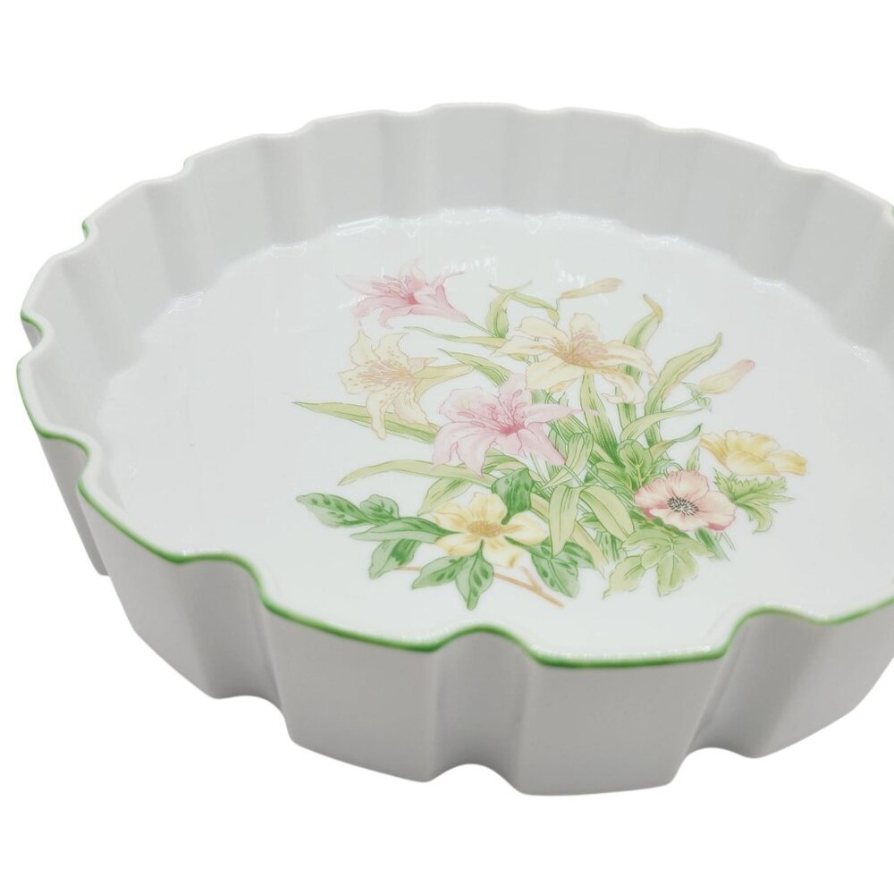 Vintage Shafford Jade Lily Quiche Tart Dish Plate Porcelain Lilies Green Rim - Picture 5 of 10